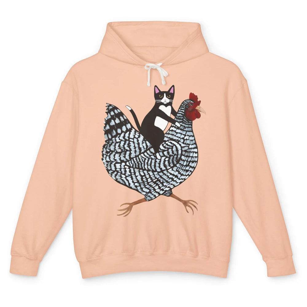 Tuxedo Cat On A Chicken Funny Cat Kitty Chicken Lovers Gift Unisex Lightweight Hoodie