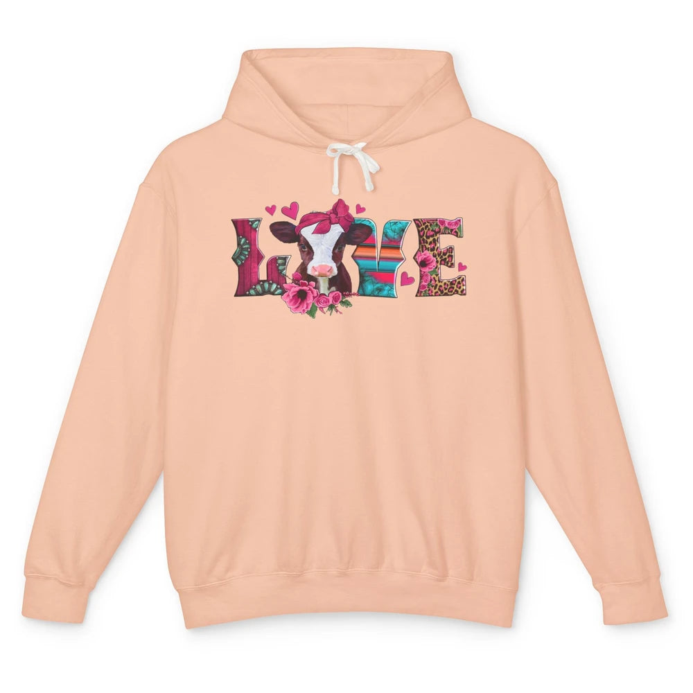 Pink Leopard Love Baby Calf Western Valentines Farm Animals Unisex Lightweight Hoodie