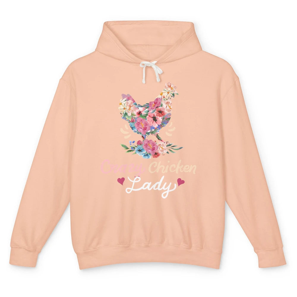 Funny Crazy Chicken Lady Floral Cute Flowers Hen Chick Women Unisex Lightweight Hoodie