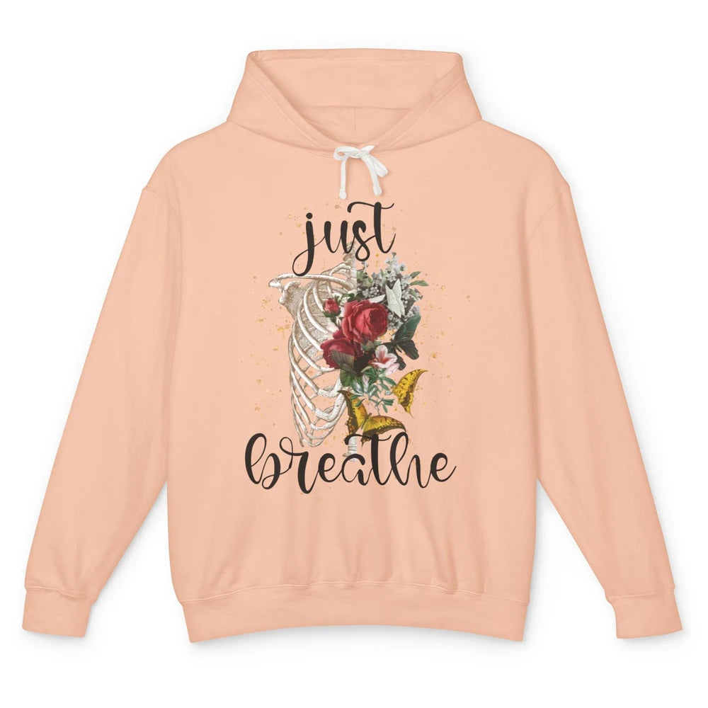 Just Breathe Floral Lungs Skeleton Respiratory Therapist Unisex Lightweight Hoodie