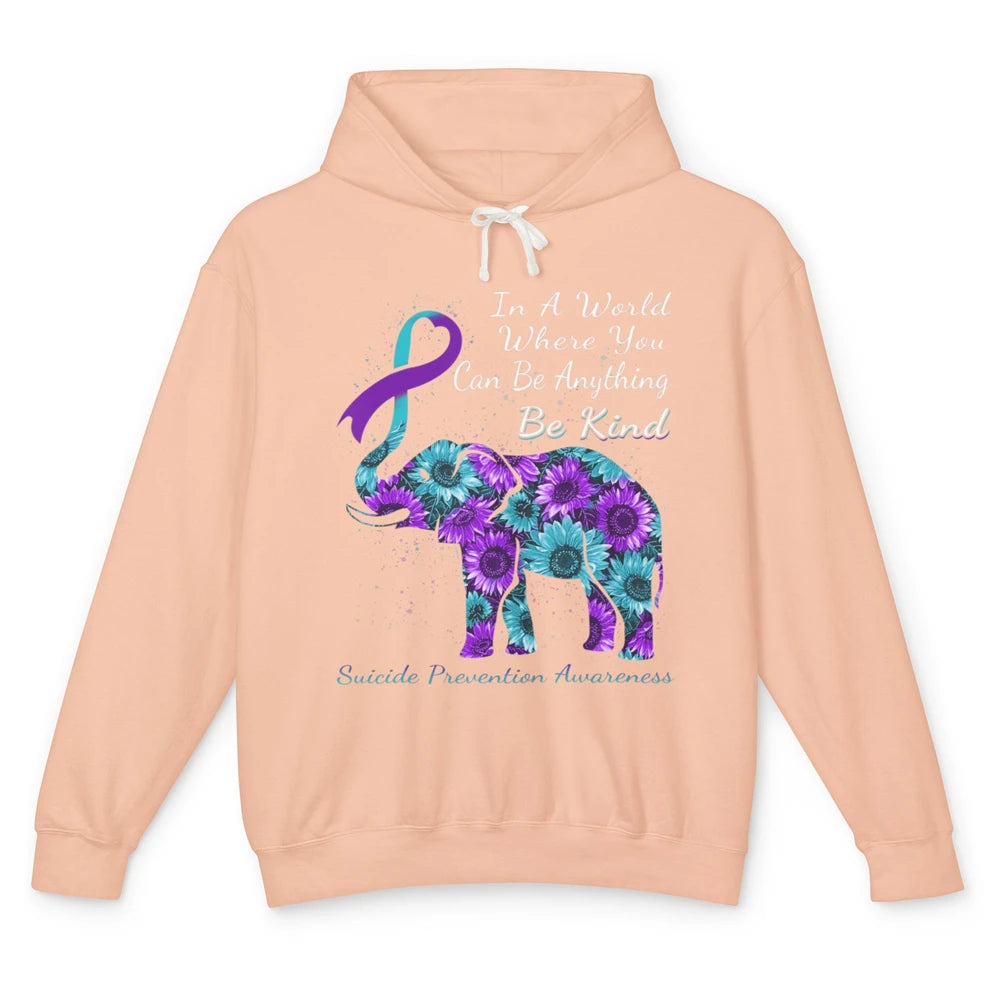 Sunflower Elephant Teal Purple Suicide Prevention Awareness Unisex Lightweight Hoodie