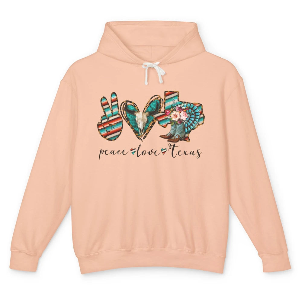 Peace Love Texas State Cowgirl Boot Western Girl Texas Pride Unisex Lightweight Hoodie