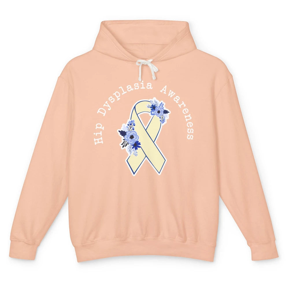 Hip Dysplasia Awareness Floral Blue White Ribbon DDH Unisex Lightweight Hoodie