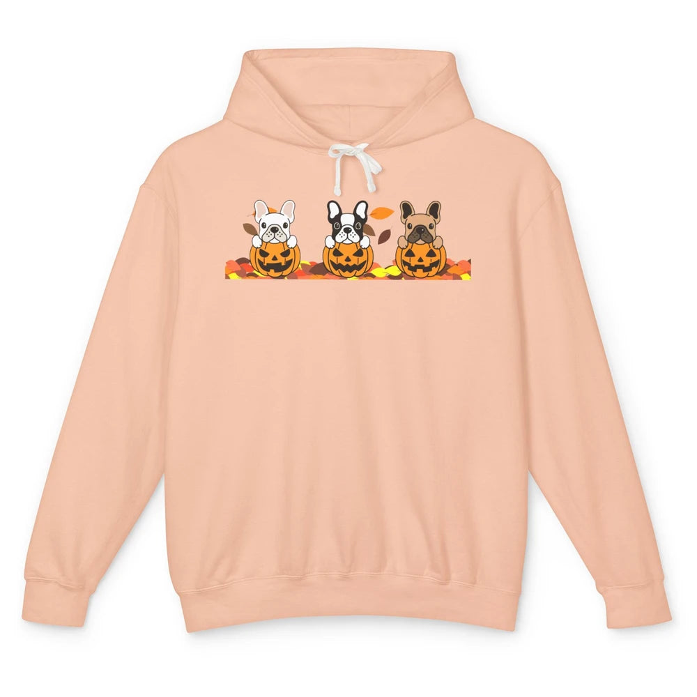 Frenchie Pumpkin Halloween French Bulldog Fall Dog Lovers Unisex Lightweight Hoodie