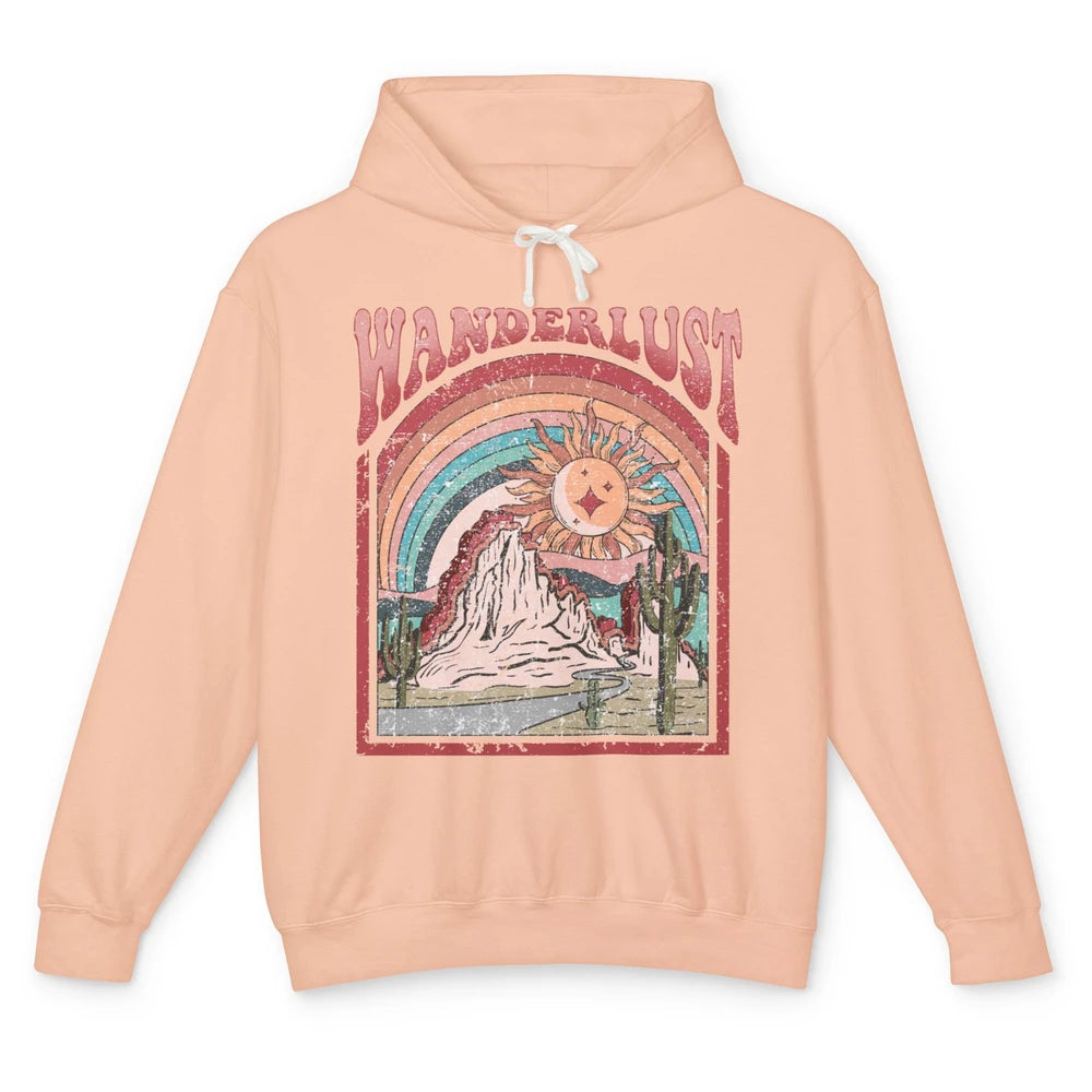 Retro Wanderlust Desert Cactus Wander Boho Adventure Western Unisex Lightweight Hoodie