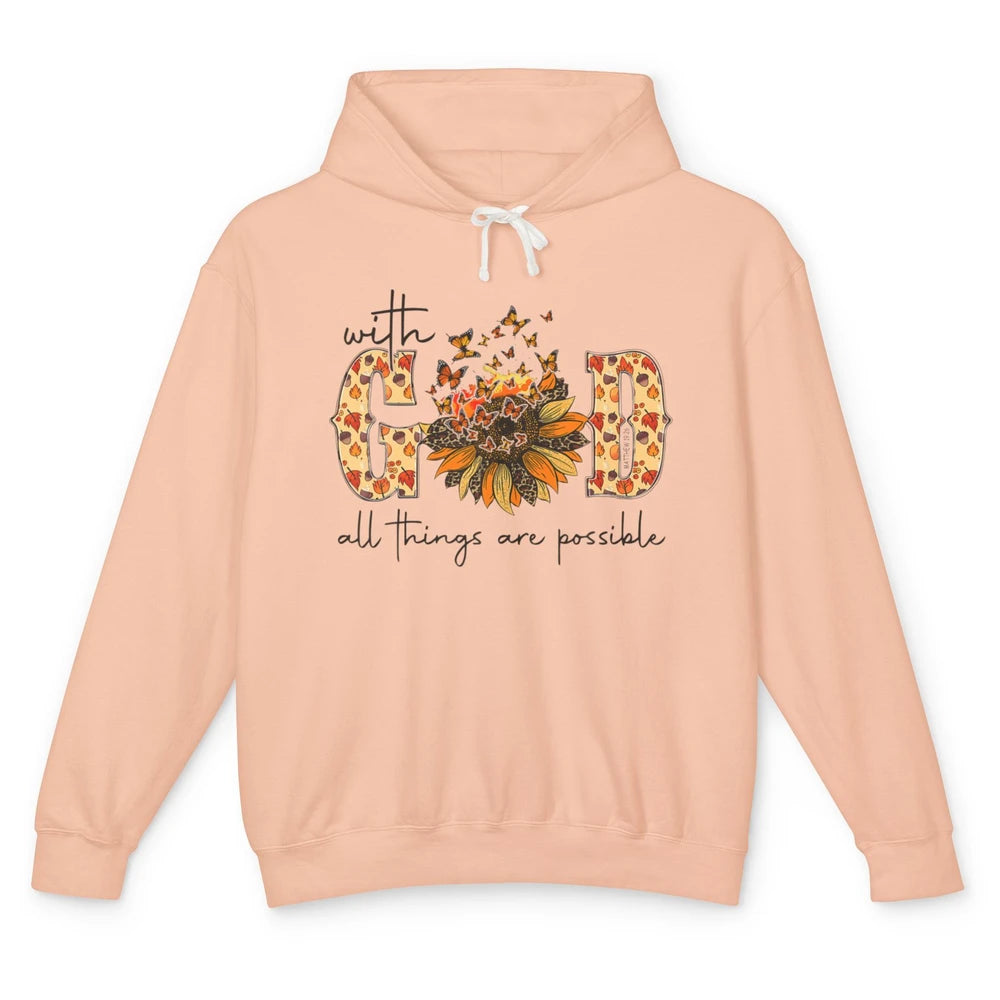 Sunflower With God All Things Possible Christian Bible Fall Unisex Lightweight Hoodie