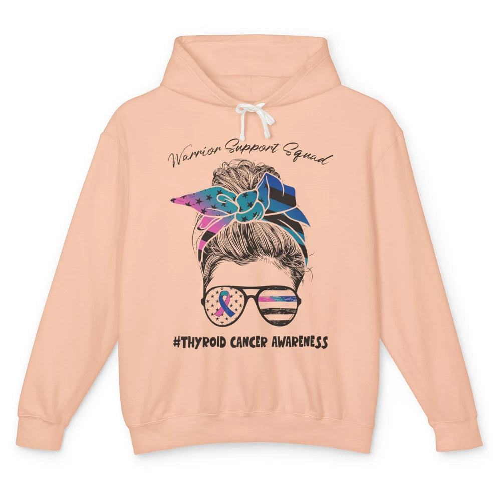 Messy Hair Warrior Support Squad Thyroid Cancer Awareness Unisex Lightweight Hoodie