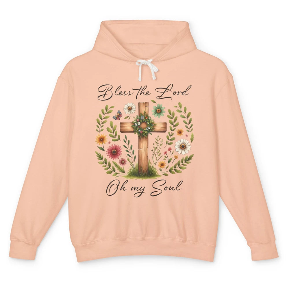 Bible Verse Bless The Lord Oh My Soul Christian Cross Retro Jesus Christ Church Unisex Lightweight Hoodie