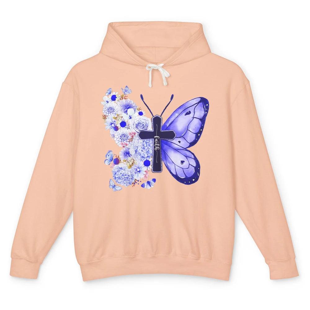 Butterfly Cross Faith Floral God Jesus Christian Bible Women Unisex Lightweight Hoodie