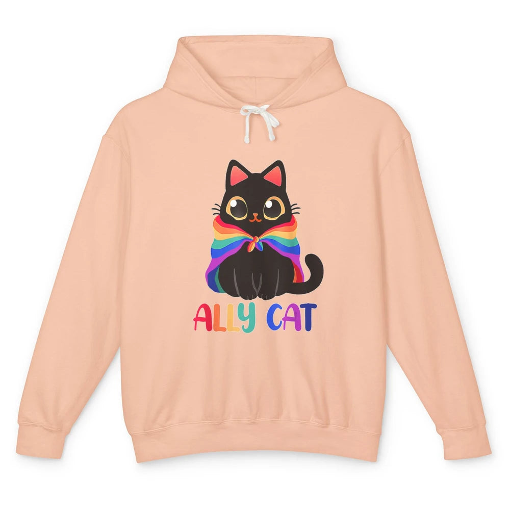 Funny Be Kind Ally Cat LGBT Awareness Pride Month Rainbow Unisex Lightweight Hoodie