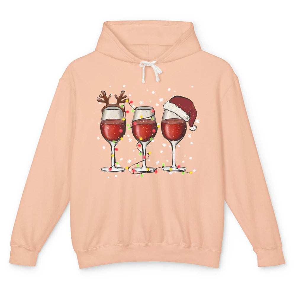 Christmas Red Wine Glass Santa Hat Reindeer Christmas Party Unisex Lightweight Hoodie