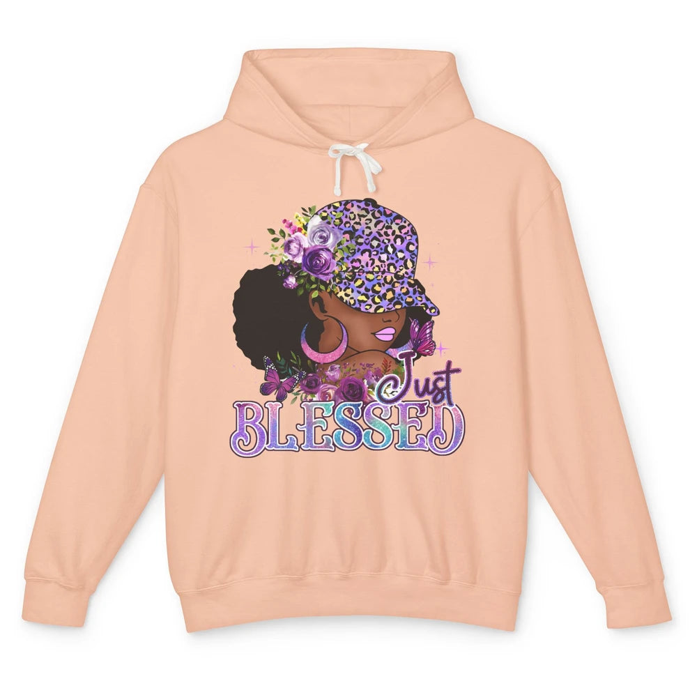 Floral Afro Black Girl Just Blessed Christian Afro American Unisex Lightweight Hoodie