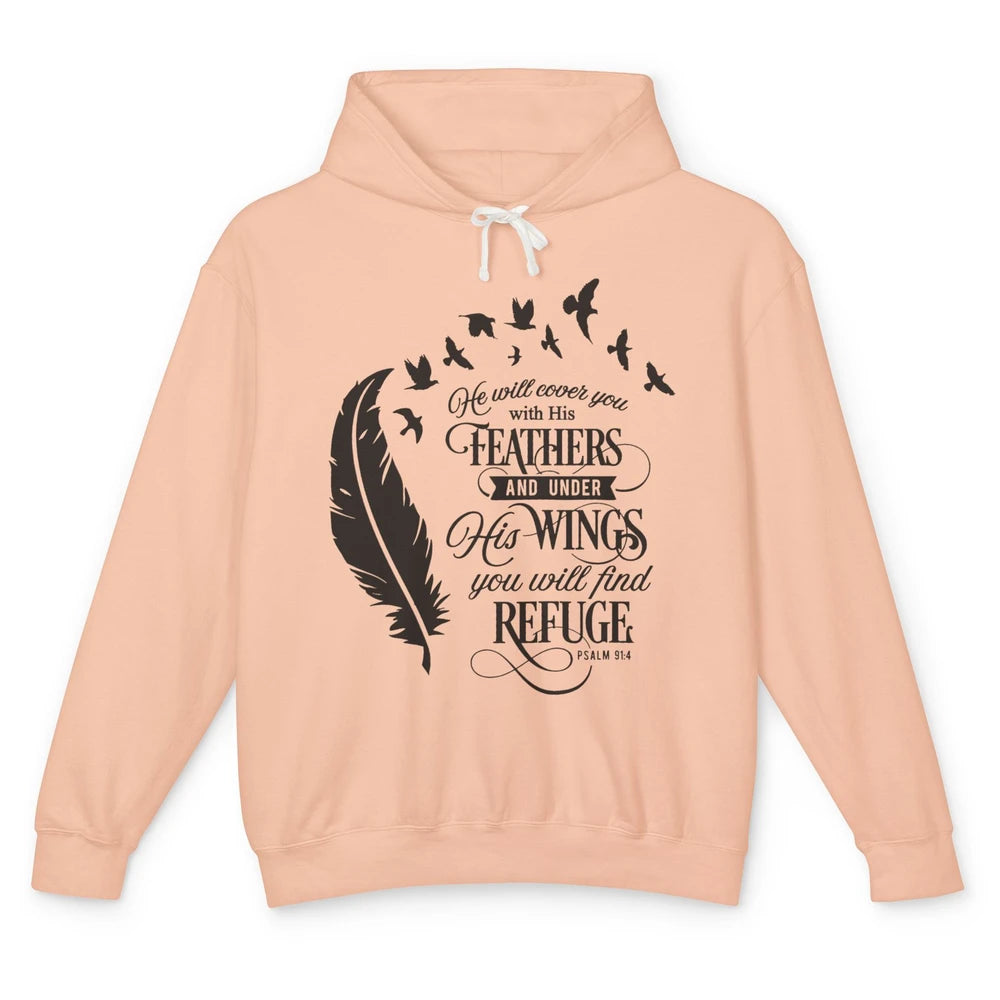 Christian He Will Cover You With His Feathers Bible Verse Unisex Lightweight Hoodie