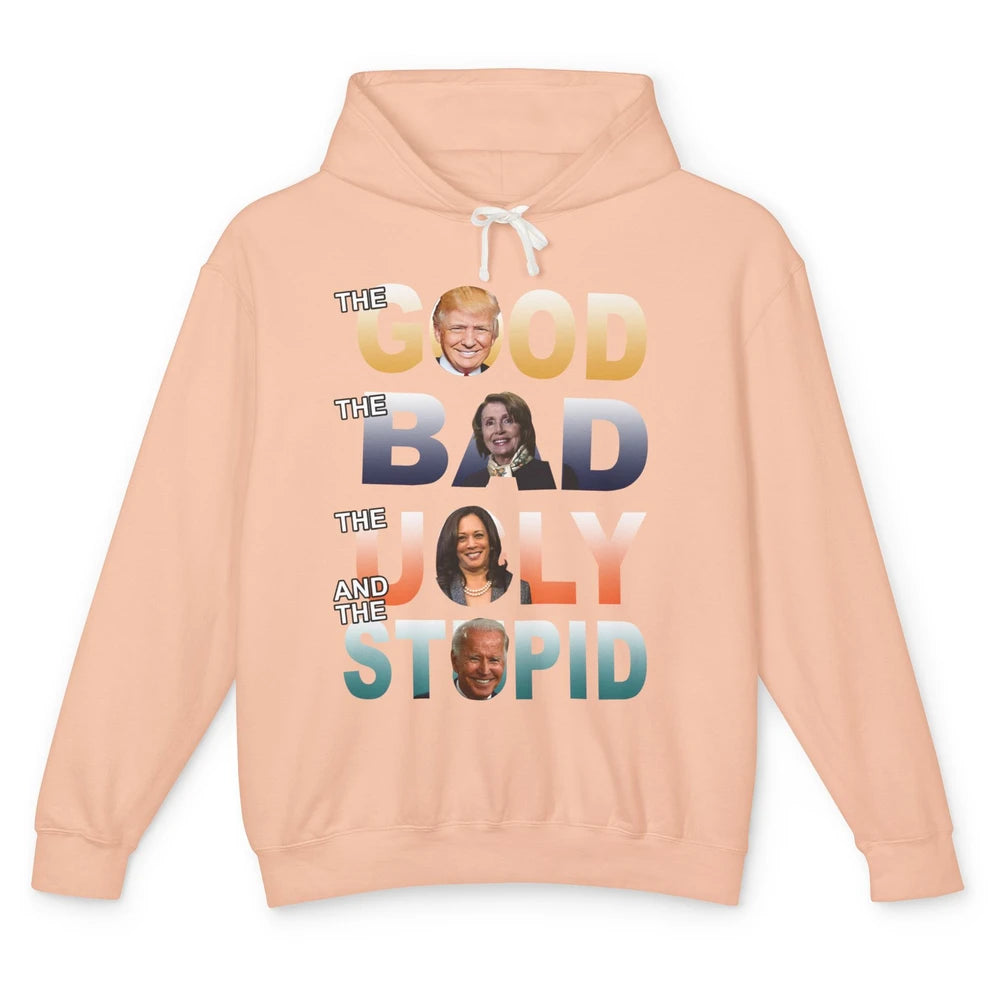 Funny Trump 2024 The Good The Bad The Stupid Anti Biden Gift Unisex Lightweight Hoodie