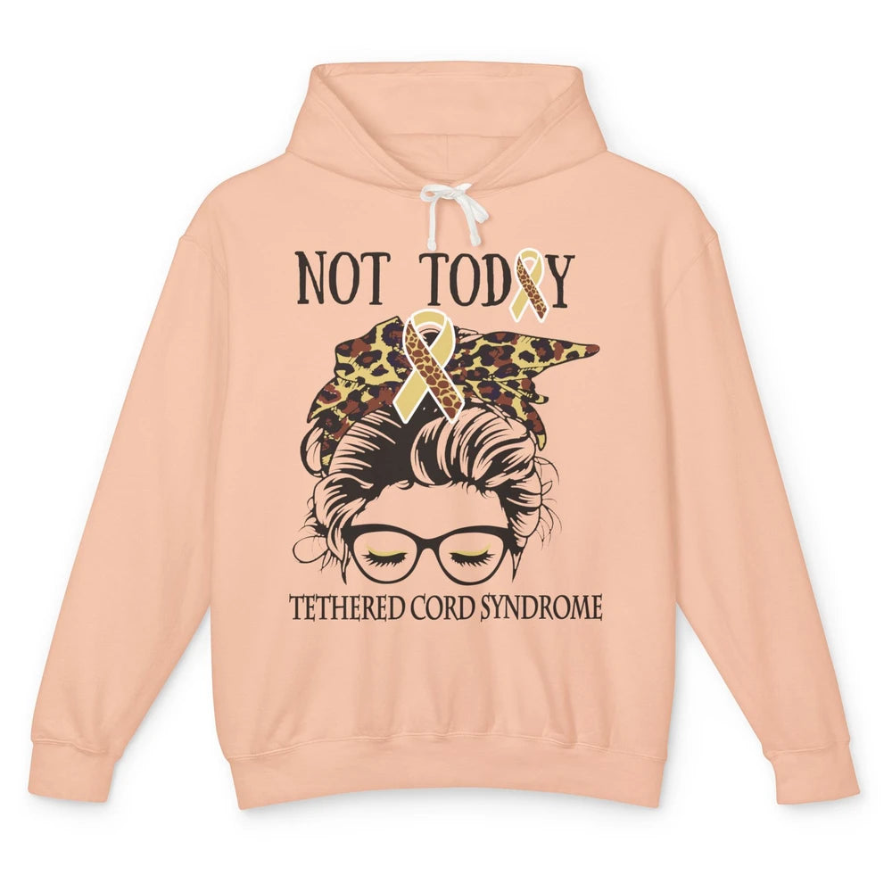 Not Today Tethered Cord Syndrome Ribbon Leopard Messy Bun Unisex Lightweight Hoodie