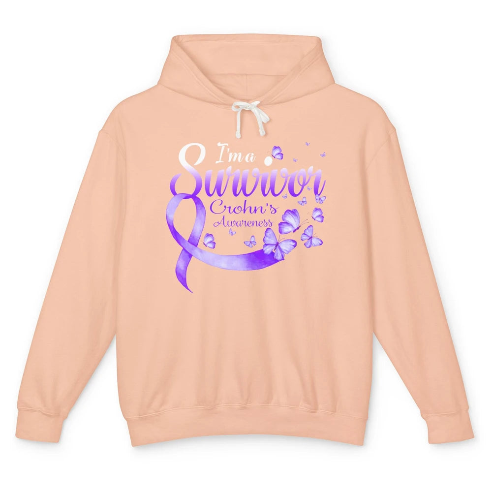 Survivor Butterfly Ribbon Warrior Crohns Disease Awareness Unisex Lightweight Hoodie