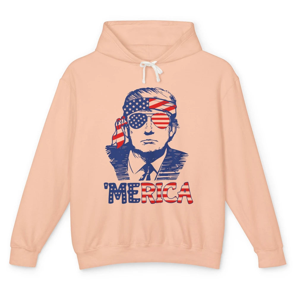 Retro Trump US Flag Glasses Merica July 4th Republican Gift Unisex Lightweight Hoodie