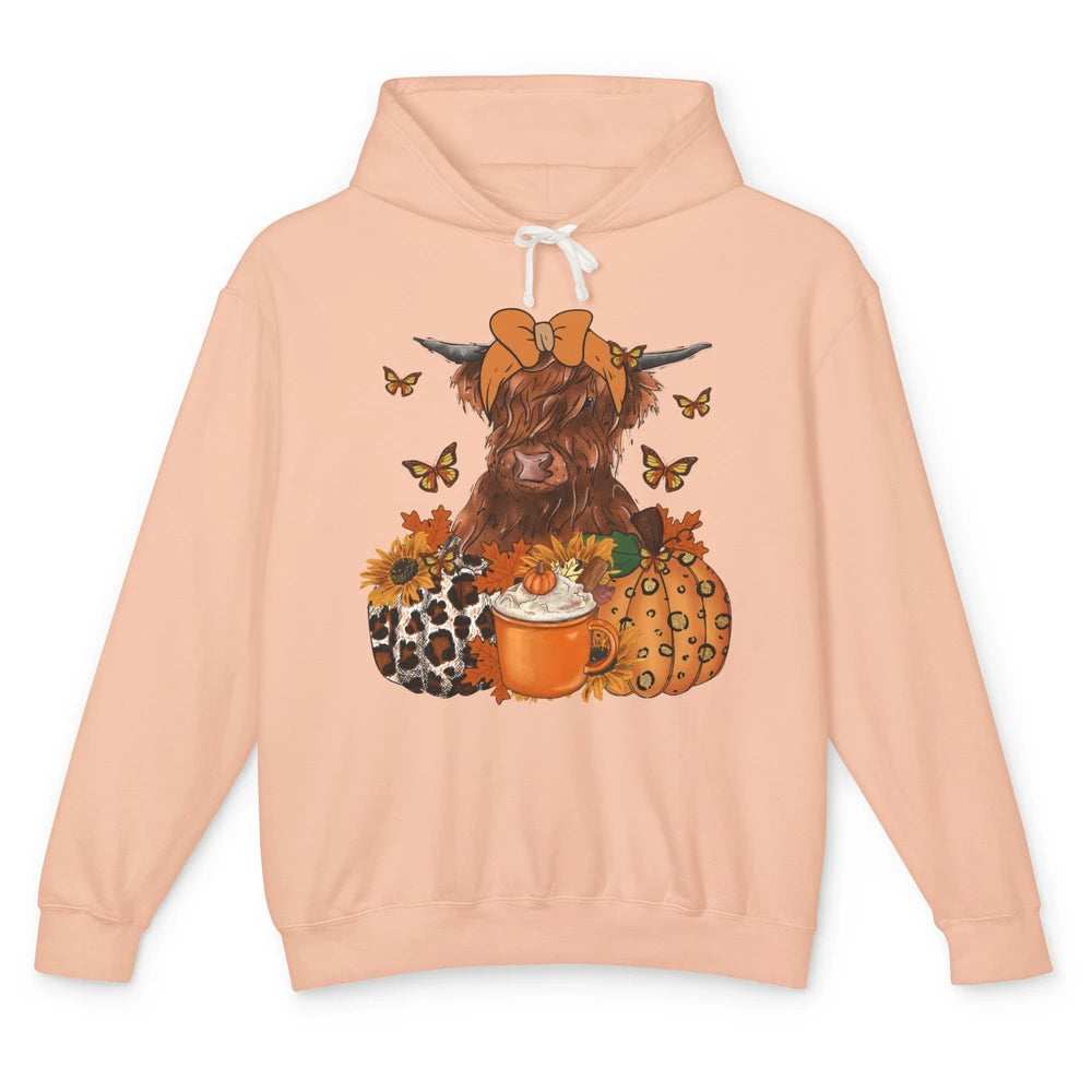 Retro Fall Highland Cow Pumpkin Western Country Farm Autumn Unisex Lightweight Hoodie