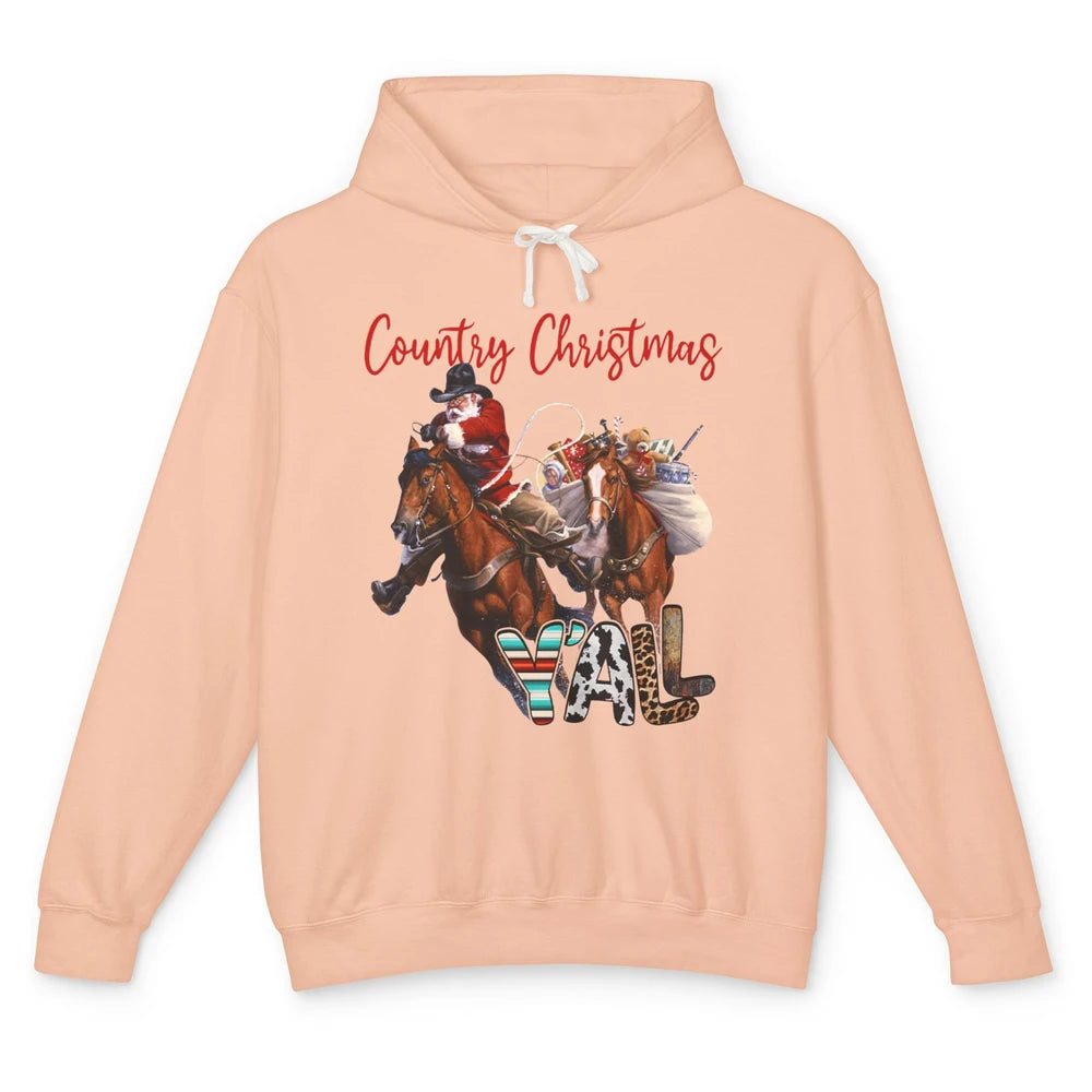 Santa Claus Country Christmas Y'all Western Country Cowboy Unisex Lightweight Hoodie