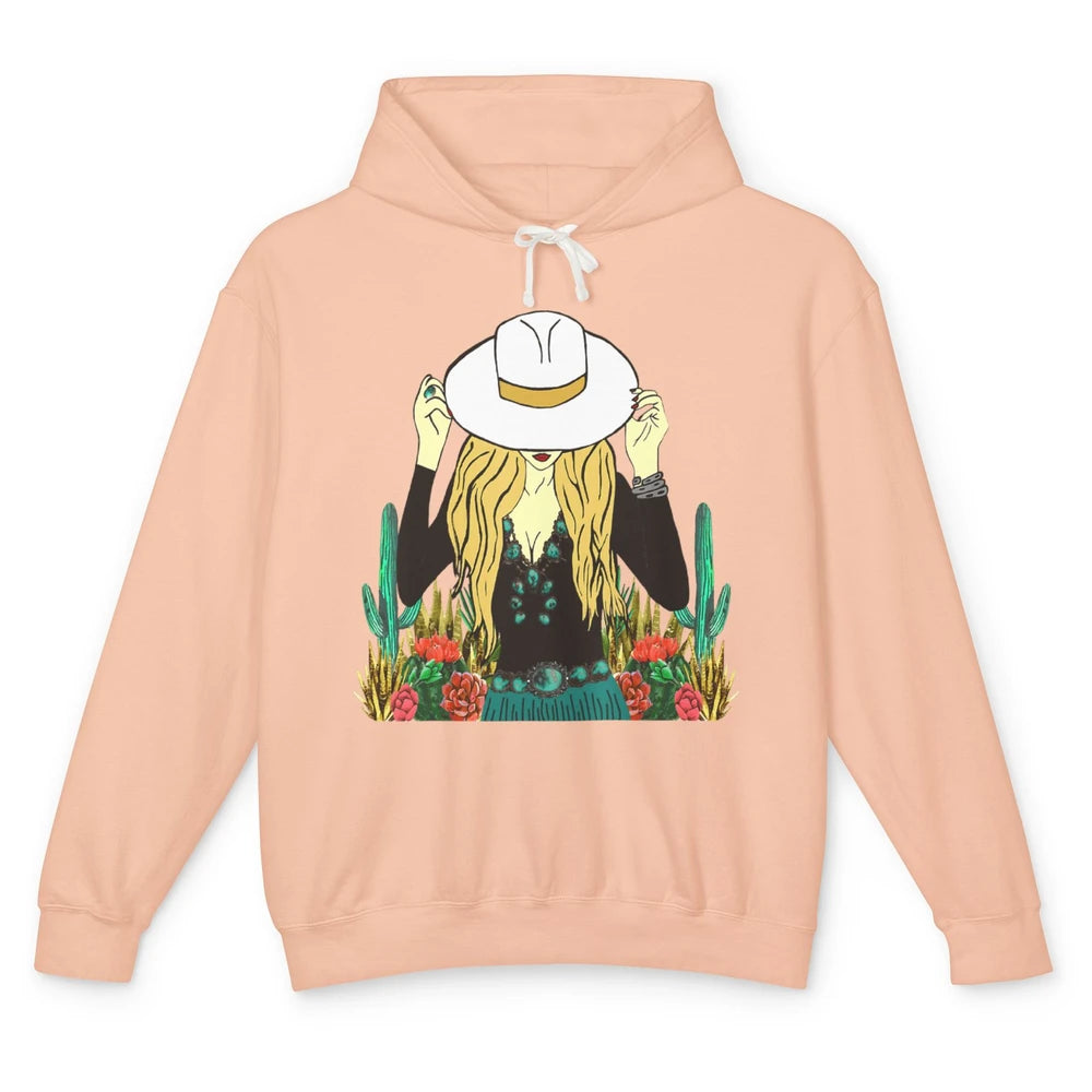 Desert Punchy Cowgirl Hat Western Country Cactus Howdy Retro Unisex Lightweight Hoodie