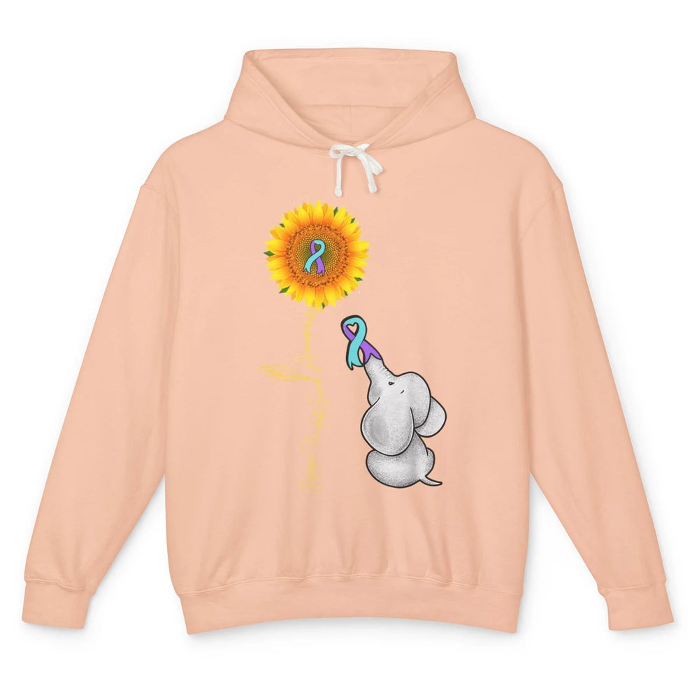 PNES Awareness Purple Teal Ribbon Sunflower Baby Elephant Unisex Lightweight Hoodie