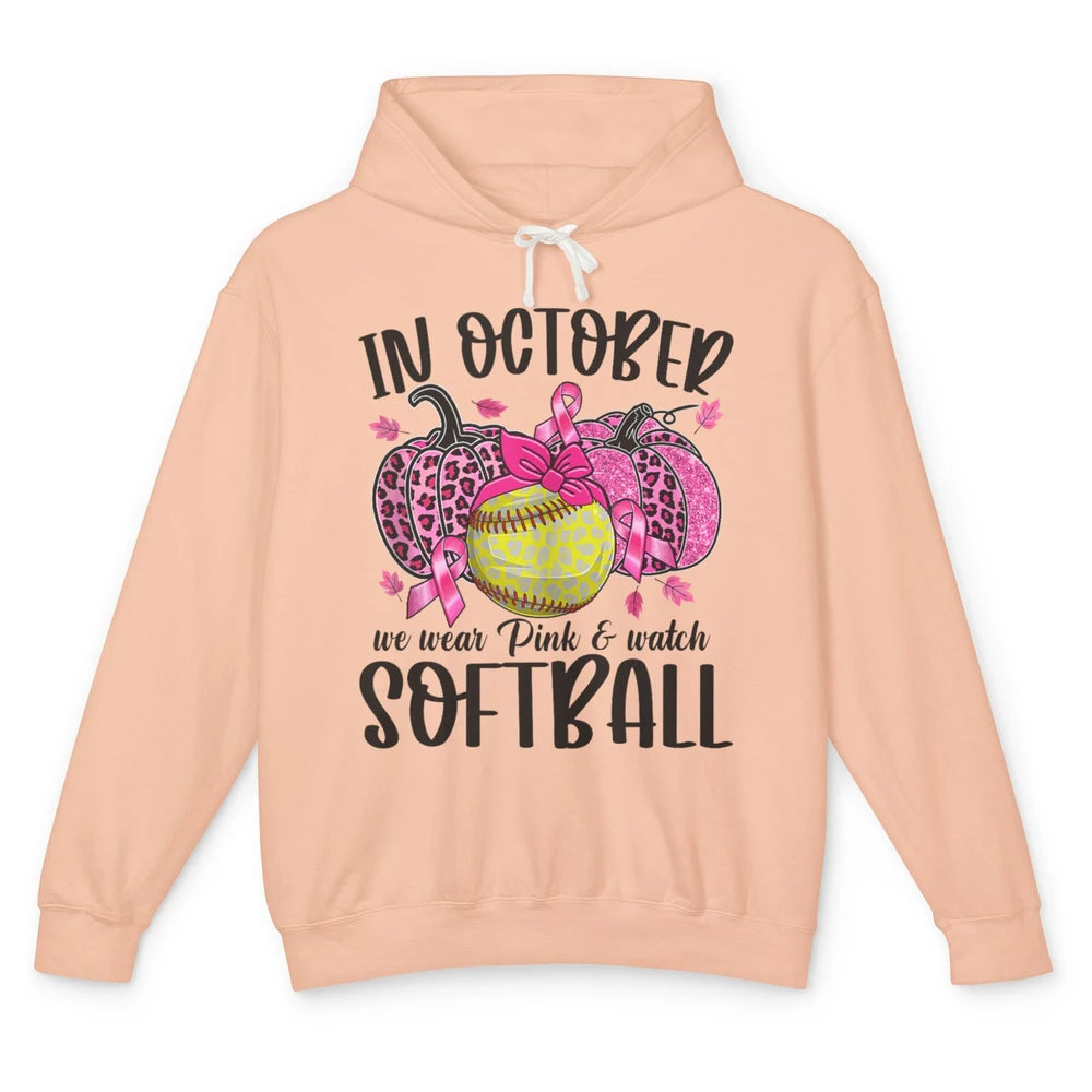 Softball Leopard Pumpkin In October Breast Cancer Awareness Unisex Lightweight Hoodie