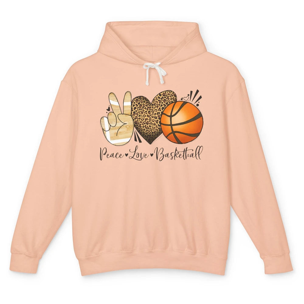 Peace Love Basketball Leopard Heart Basketball Lovers Gift Unisex Lightweight Hoodie