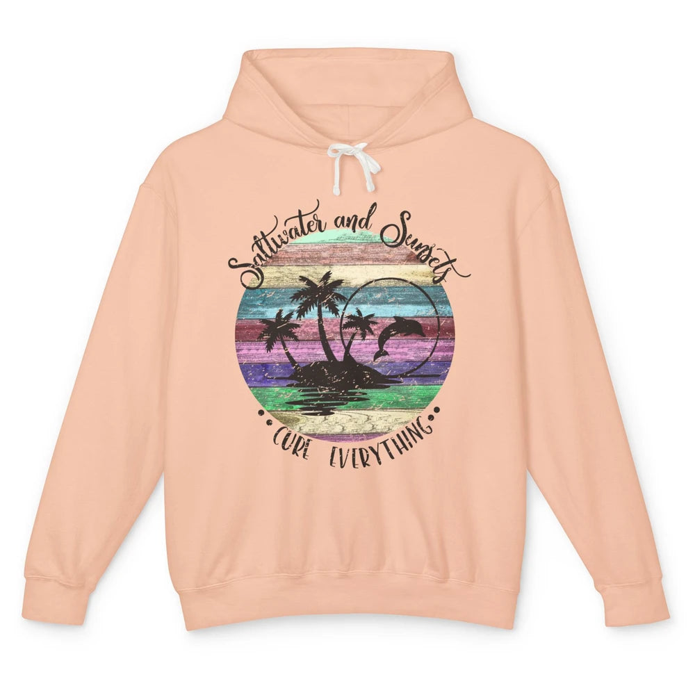 Retro Beach Sunset Saltwater and Sunsets Cure Everything Unisex Lightweight Hoodie