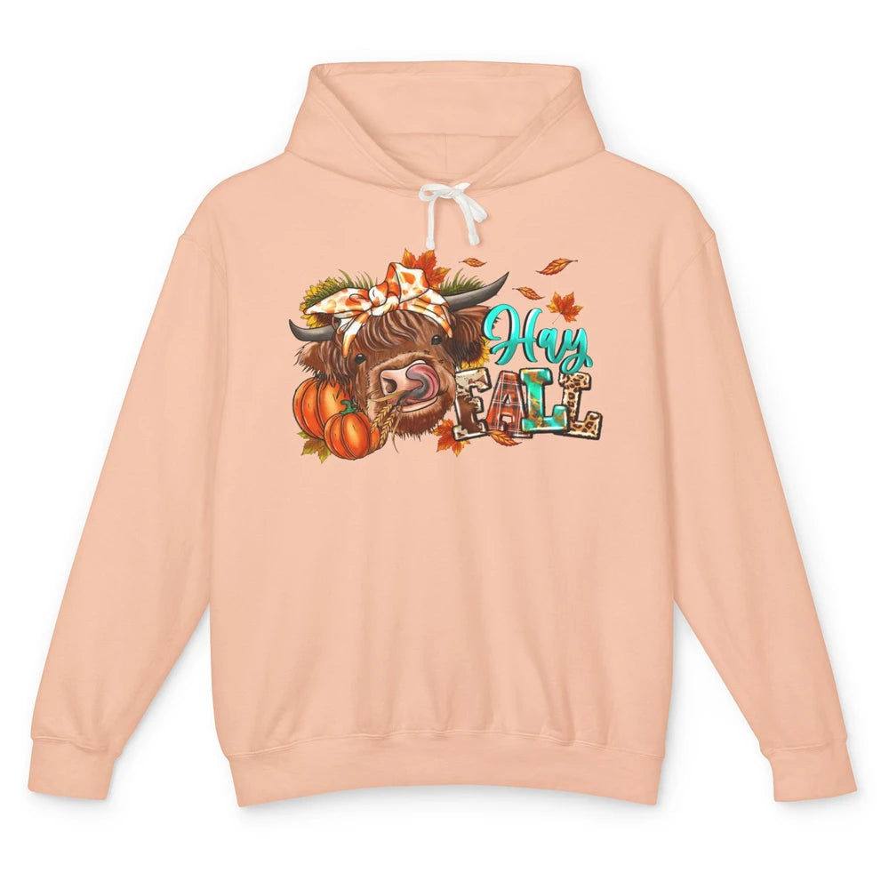 Hay Fall Highland Cow Pumpkin Western Country Farm Autumn Unisex Lightweight Hoodie