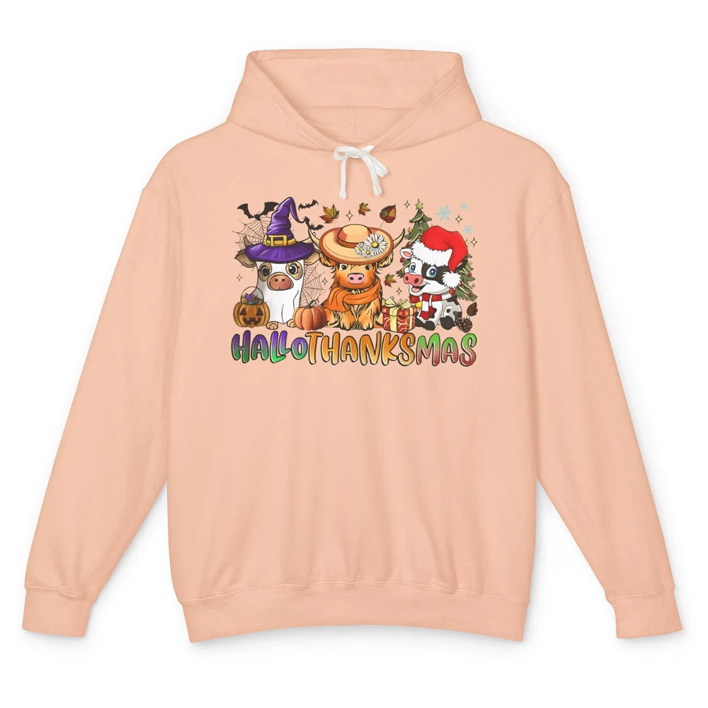 Baby Cow Pig Happy Hallo-thank-mas Fall Pumpkin Thanksgiving Unisex Lightweight Hoodie