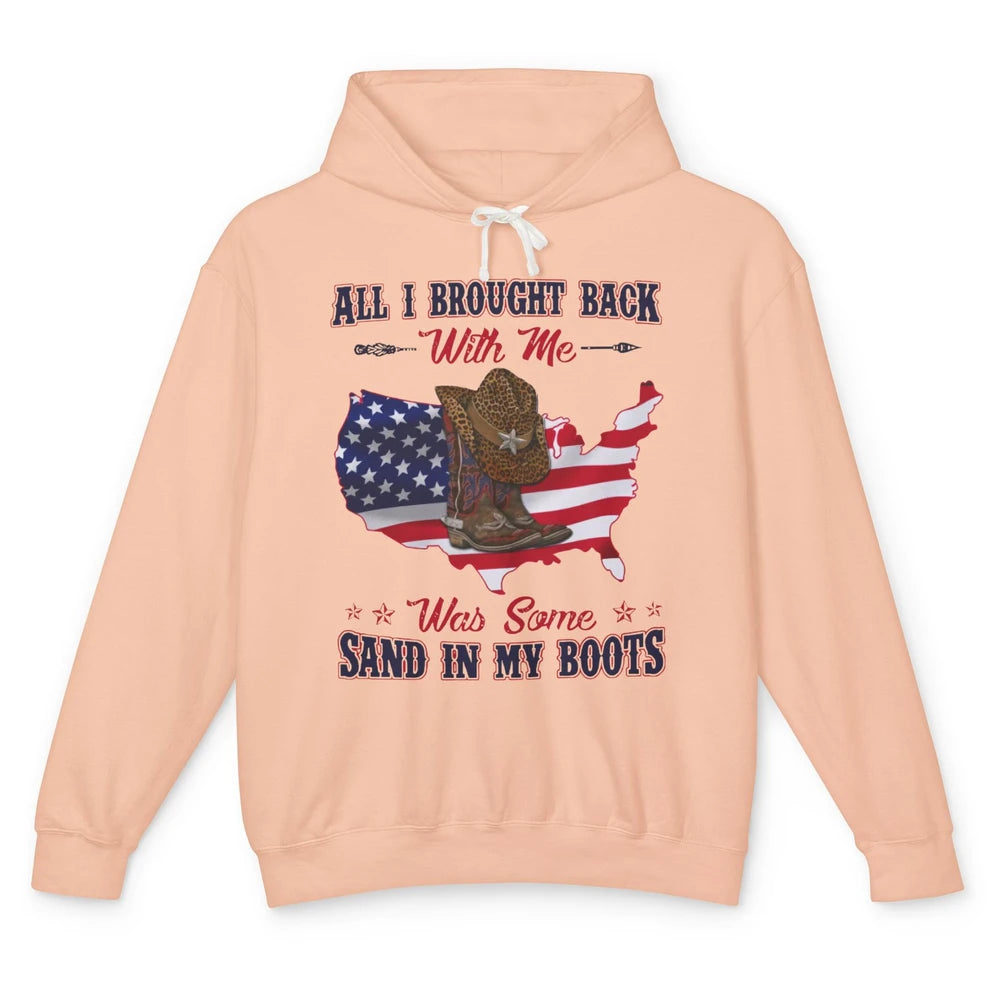 US Flag Cowboy Boots Sand In My Boot Western Country Cowgirl Unisex Lightweight Hoodie