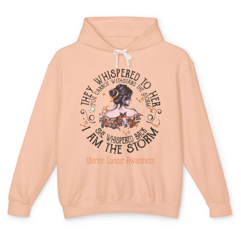 Peach The Storm Strong Woman Uterine Cancer Month Warrior Unisex Lightweight Hoodie