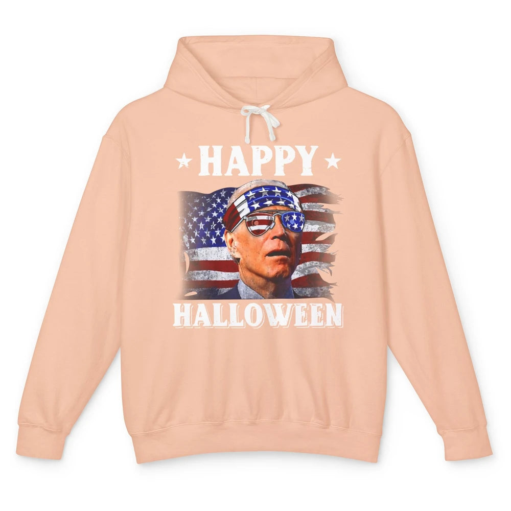 Retro US Flag Biden Glasses Happy Halloween Funny 4th July Unisex Lightweight Hoodie