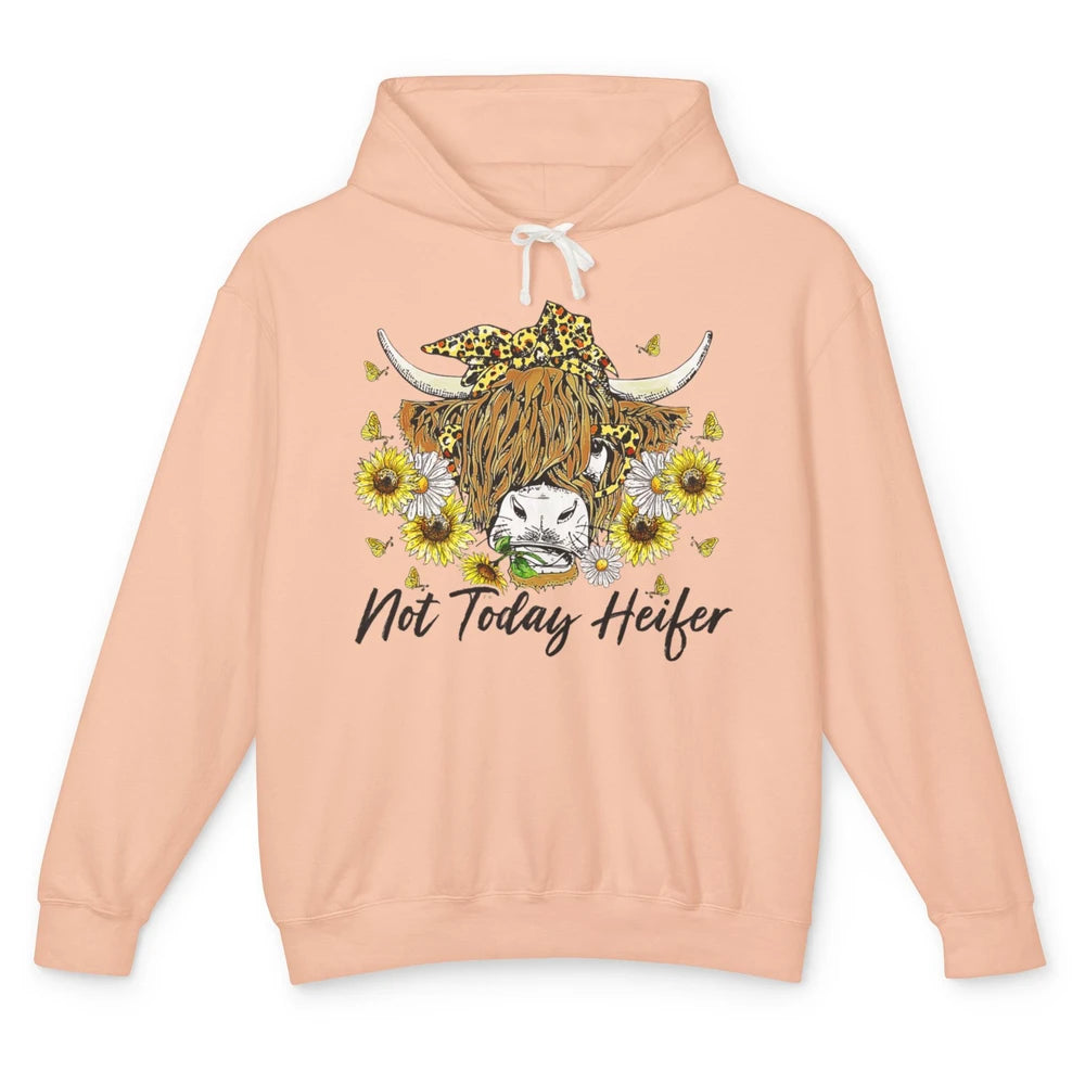 Not Today Heifer Highland Cow Leopard Sunflower Farm Animal Unisex Lightweight Hoodie