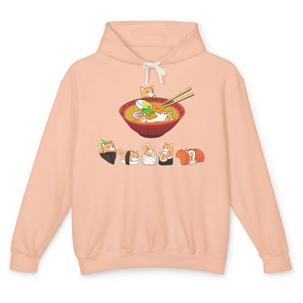 Funny Shiba Inu Sushi Ramen Bowl Cute Japanese Kawaii Dog Unisex Lightweight Hoodie