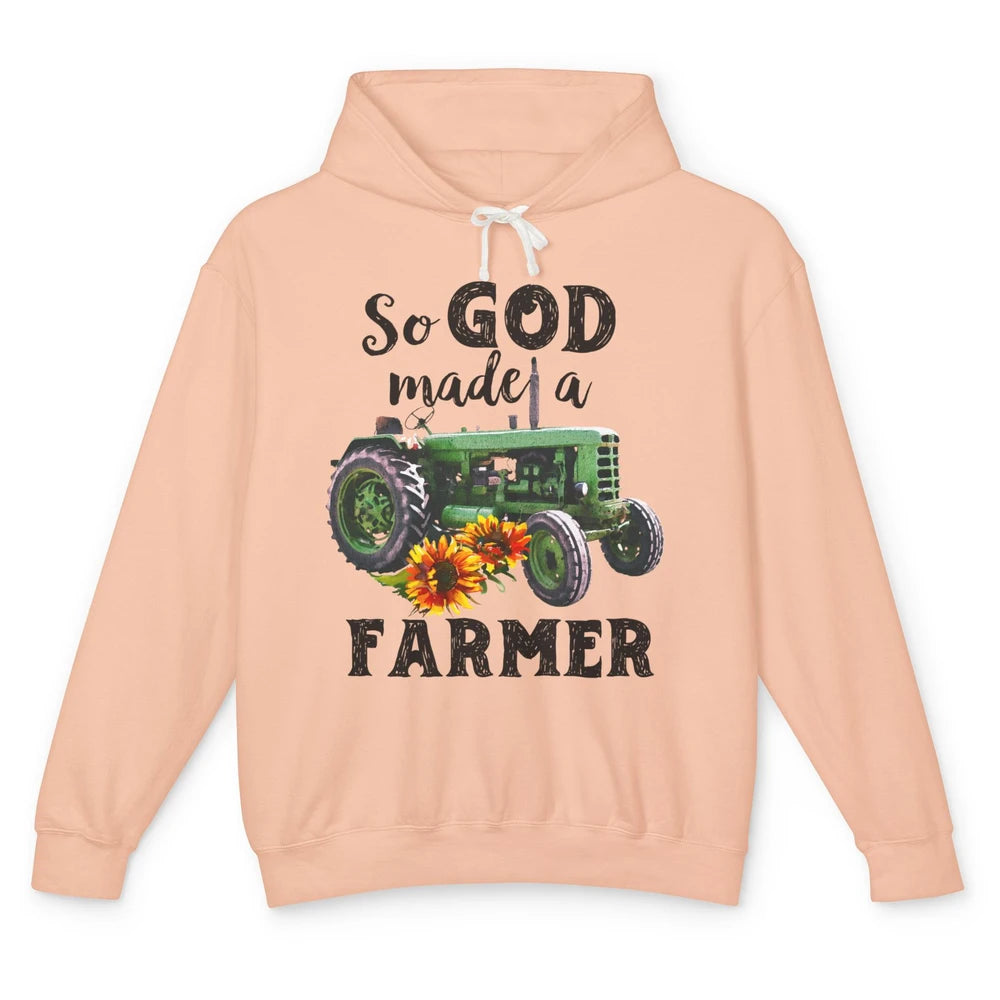 Vintage Retro Tractor God Made A Farmer Proud Farmer Farming Unisex Lightweight Hoodie