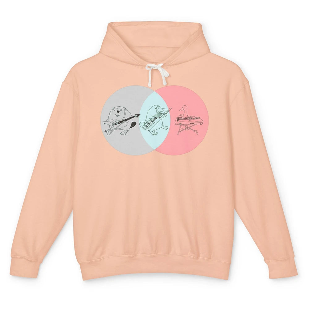 Keytar Platypus Venn Diagram Gray Blue Pink Guitarist Music Unisex Lightweight Hoodie