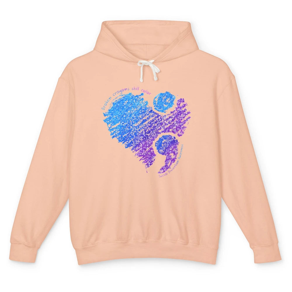 Semicolon Turquoise Blue Ribbon Heart Suicide Prevention Unisex Lightweight Hoodie