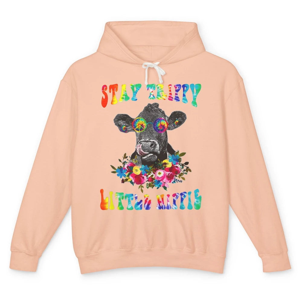 Stay Trippy Little Hippie Heifer Licking Highland Cow Peace Unisex Lightweight Hoodie