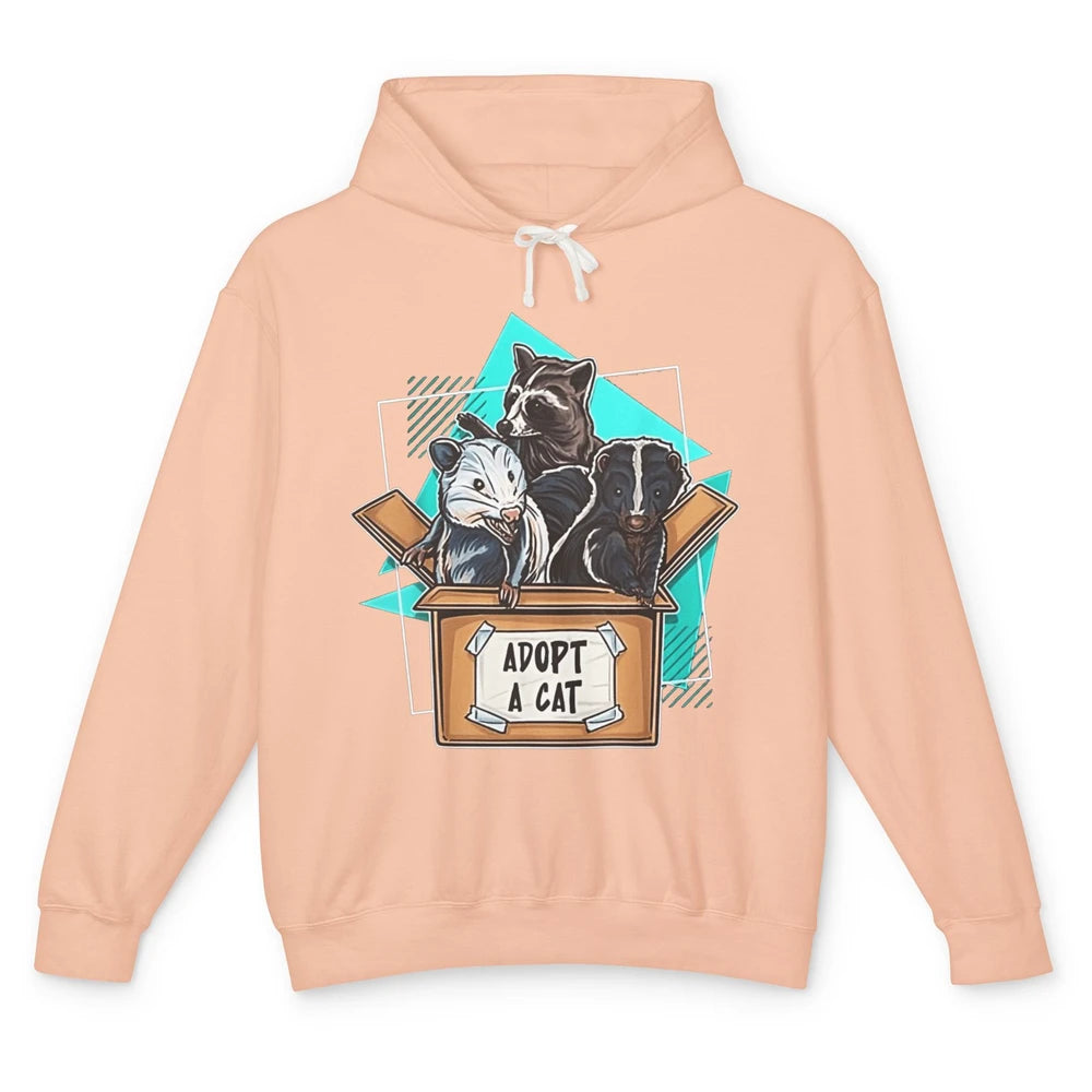 Adopt Forbidden Cats In Box Raccoon Skunks Possum Vaporwave Unisex Lightweight Hoodie