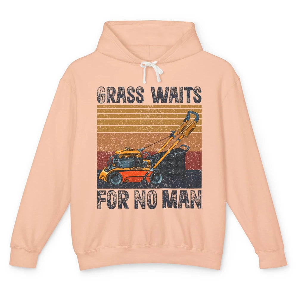 Vintage Lawn Mower Grass Waits For No Man Grass Gardening Unisex Lightweight Hoodie