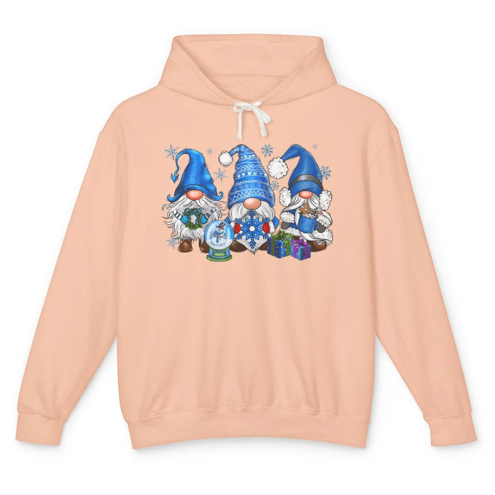 Retro Blue Snowman Gnomes Blue Christmas Winter Gnomies Xmas Unisex Lightweight Hoodie