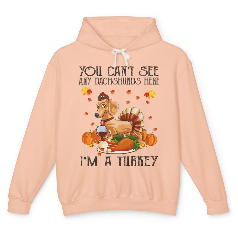 Funny Dachshund I'm A Turkey Happy Thanksgiving Fall Pumpkin Unisex Lightweight Hoodie