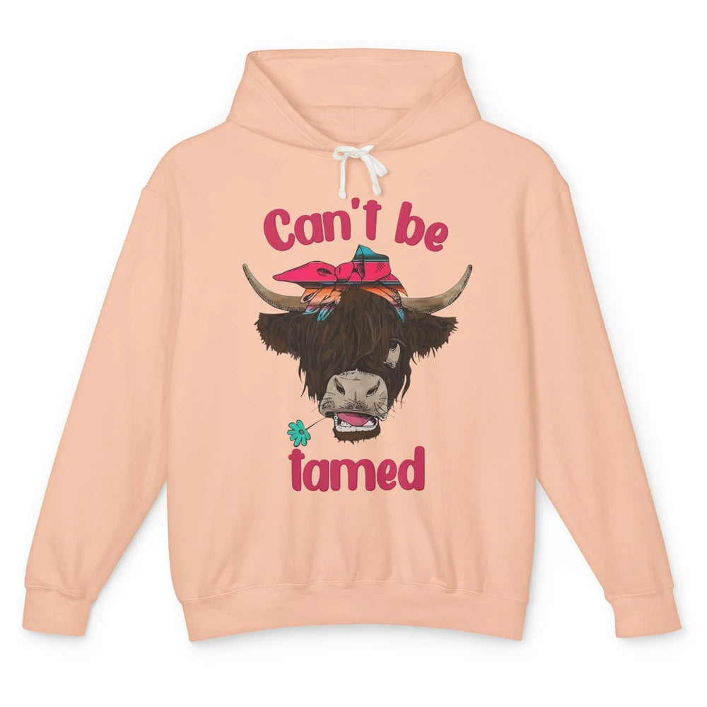 Retro Highland Cow Bandana Can't Be Tamed Western Farm Unisex Lightweight Hoodie