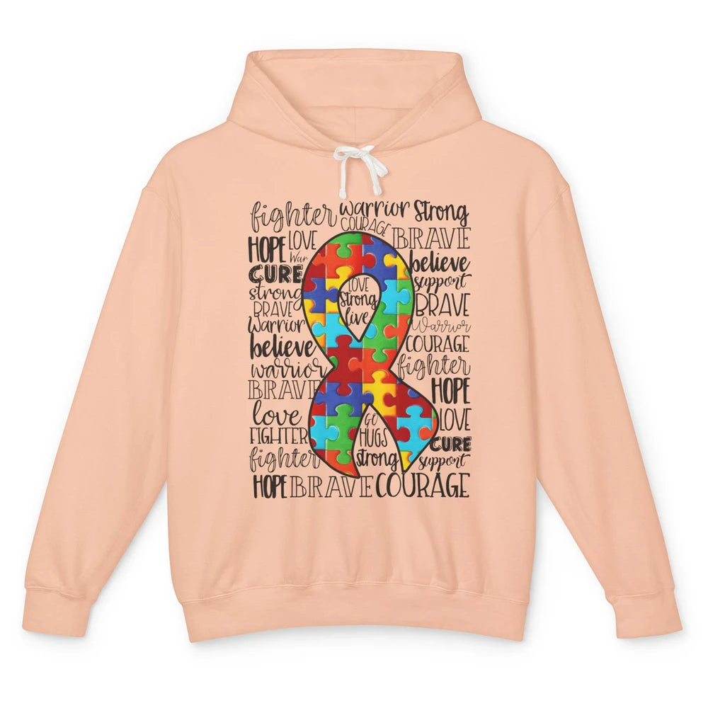 Autism Awareness Puzzles Ribbon Strong Brave Autism Support Unisex Lightweight Hoodie