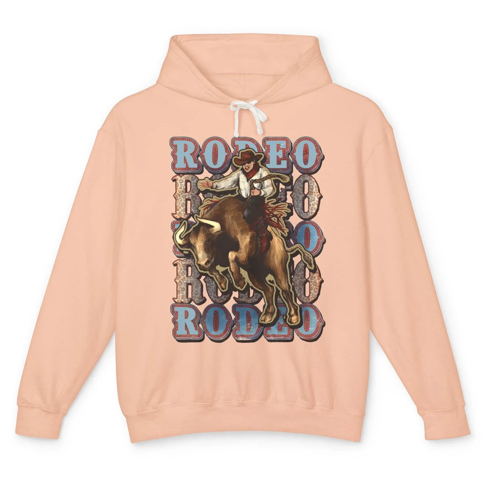 Leopard Cowboy Bull Riding Rodeo Dad Western Country Cowboy Unisex Lightweight Hoodie