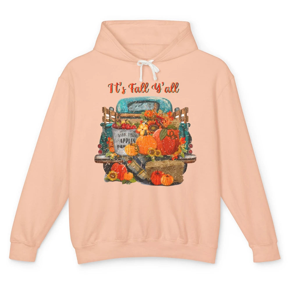 Retro Pumpkin Truck Sunflower Western Pumpkin Season Fall Unisex Lightweight Hoodie