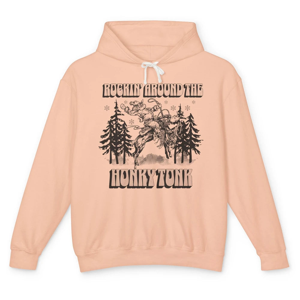 Cowboy Rocking Around The Honky Tonk Christmas Tree Western Unisex Lightweight Hoodie