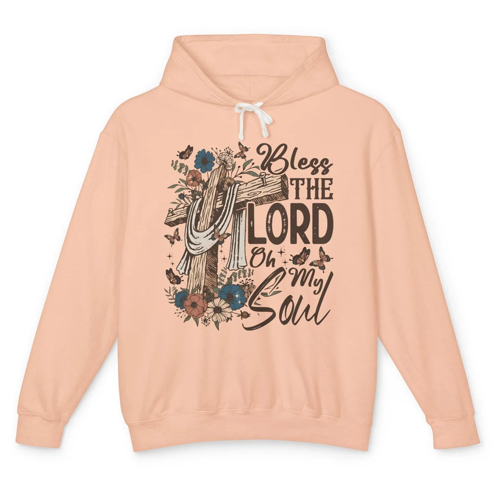 Retro Christian Floral Jesus Cross Bless The Lord Oh My Soul Unisex Lightweight Hoodie