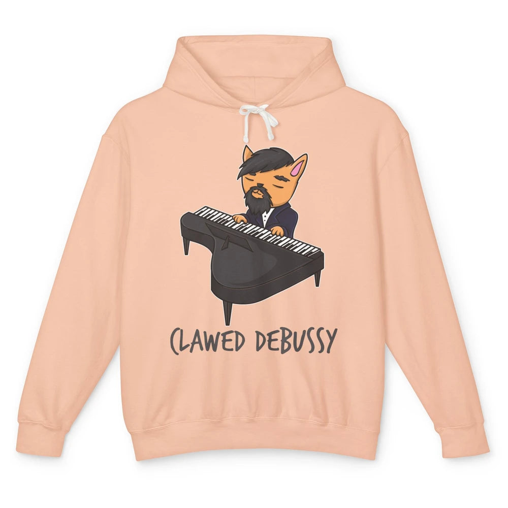 Clawed Debussy Orange Cat Piano Classical Music Composer Pun Unisex Lightweight Hoodie